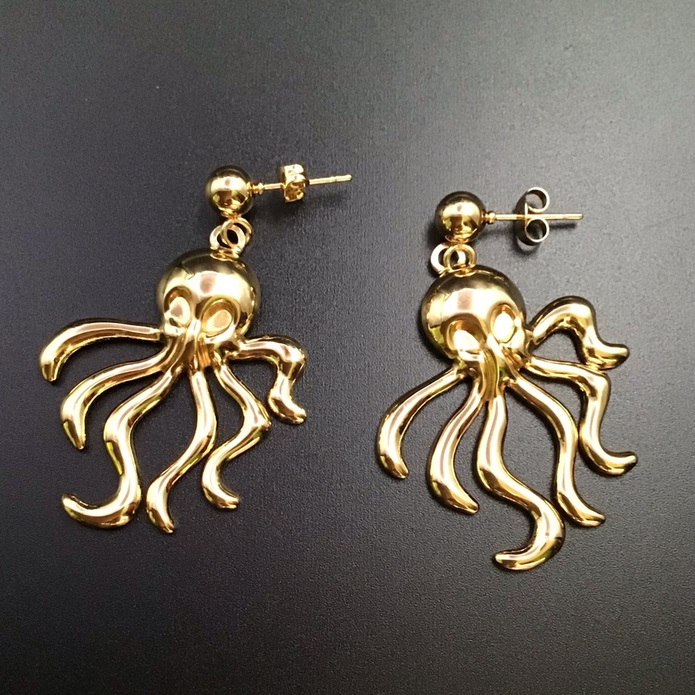 18k Gold Plated Octopus Earrings